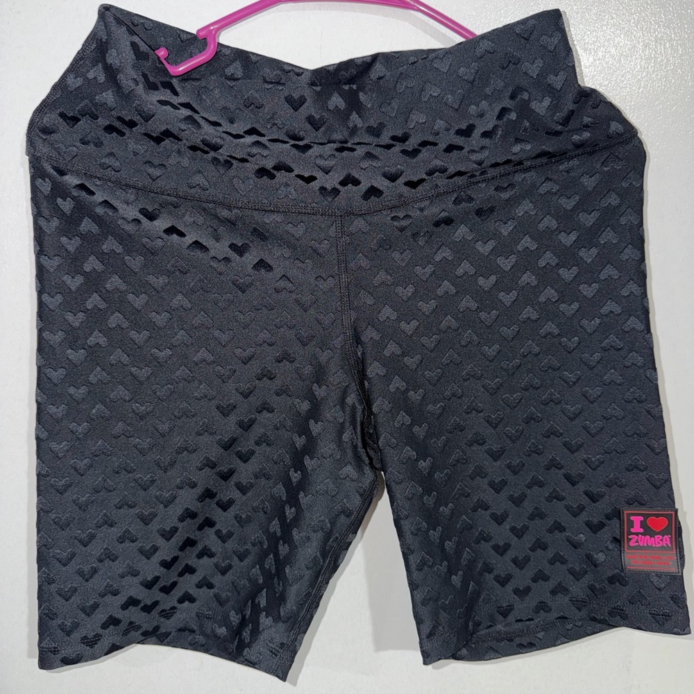 Zumba Fitness Black Heart Bike Shorts- Large(NWOT) Perfect for Valentines Zumba